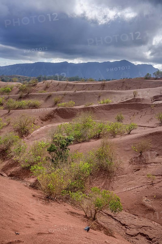 Red earth and sparse vegetation characterise the landscape at Mirador de Abrante