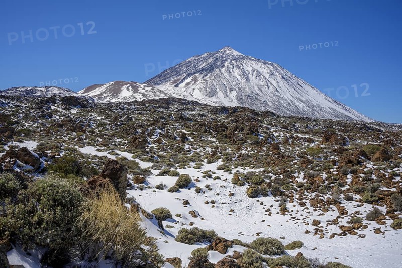 View of the snow-covered Teide peak