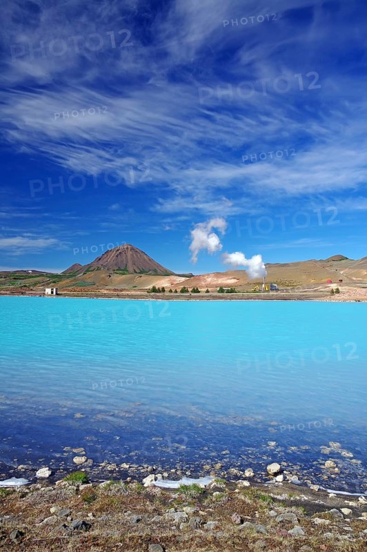 Geothermal lake and steam of a diatomaceous earth plant