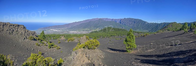 View from Mirador del Llano del Jable towards Los Llanos right Montana Quemada