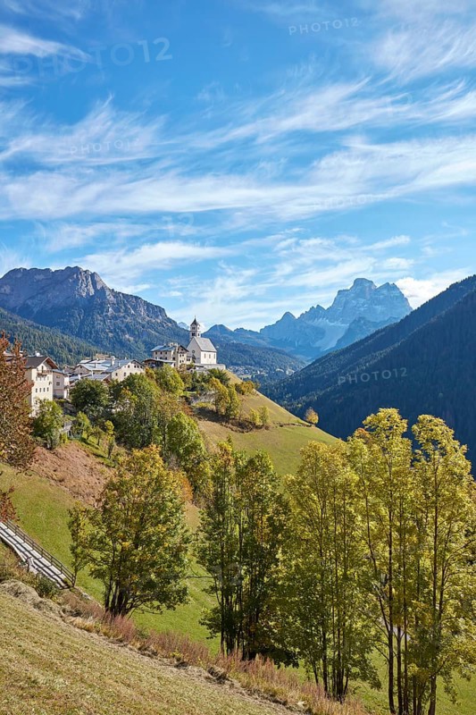 View of the church Chiesa di Colle Santa Lucia in Santa Lucia in autumn