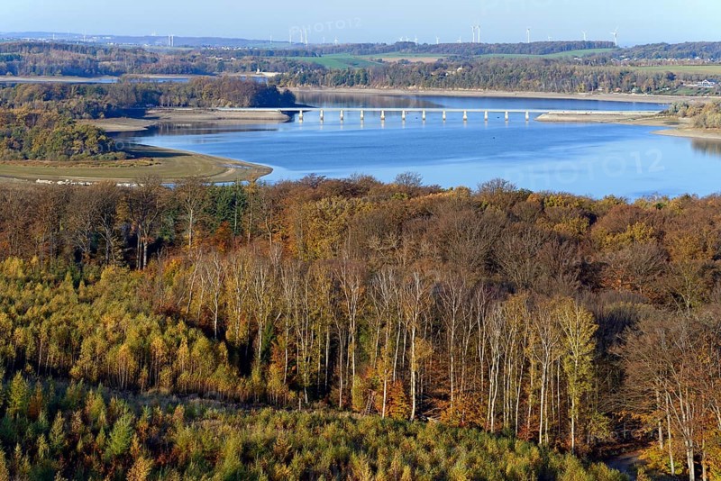 View from the Moehne Lake Tower over the Moehne Lake to the Barrier Wall