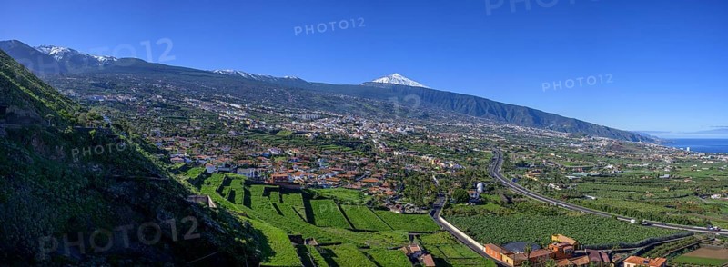 View over the town to the snow-capped Teide