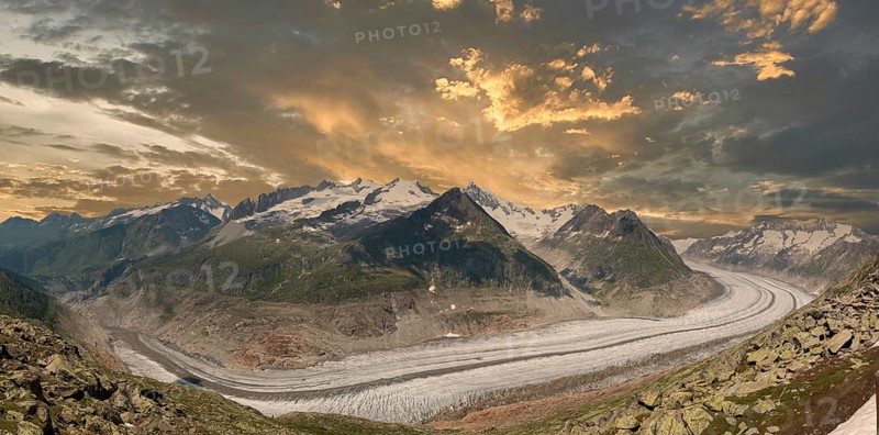Landscape with Aletsch Glacier from Bettmerhorn Viewpoint