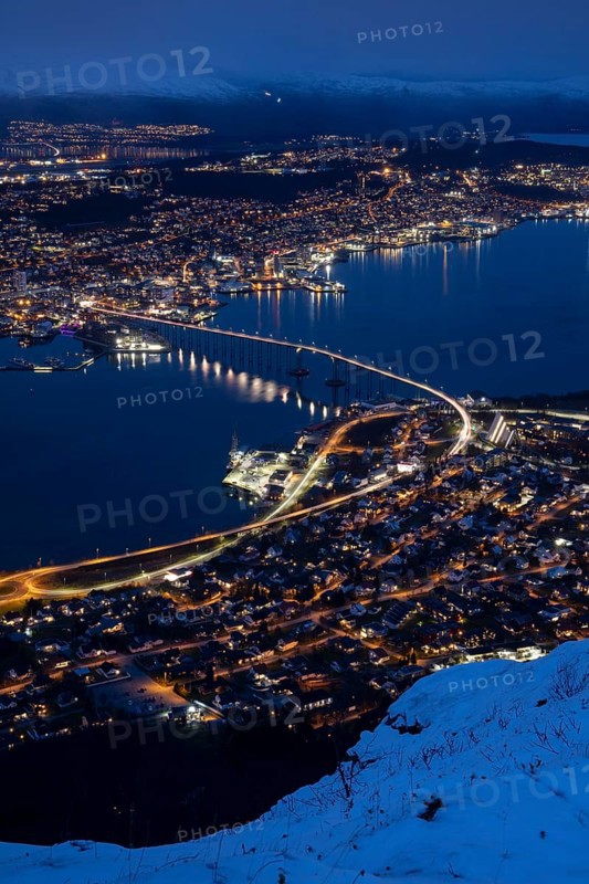 View over Tromso Bay with road bridge and Ice Sea Cathedral