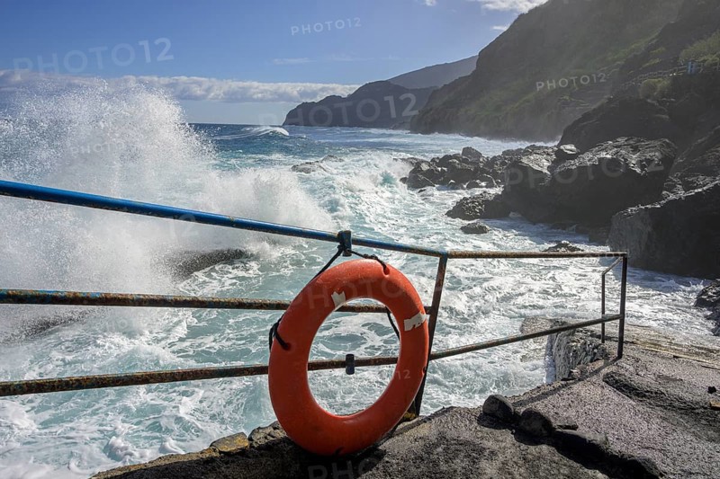 Lifebuoy by the wild coast at Pescante de Agulo