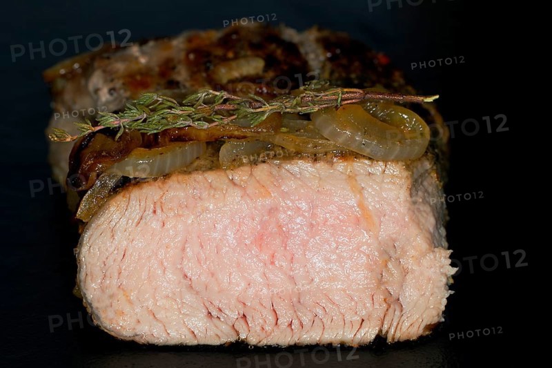Pink roasted saddle of veal