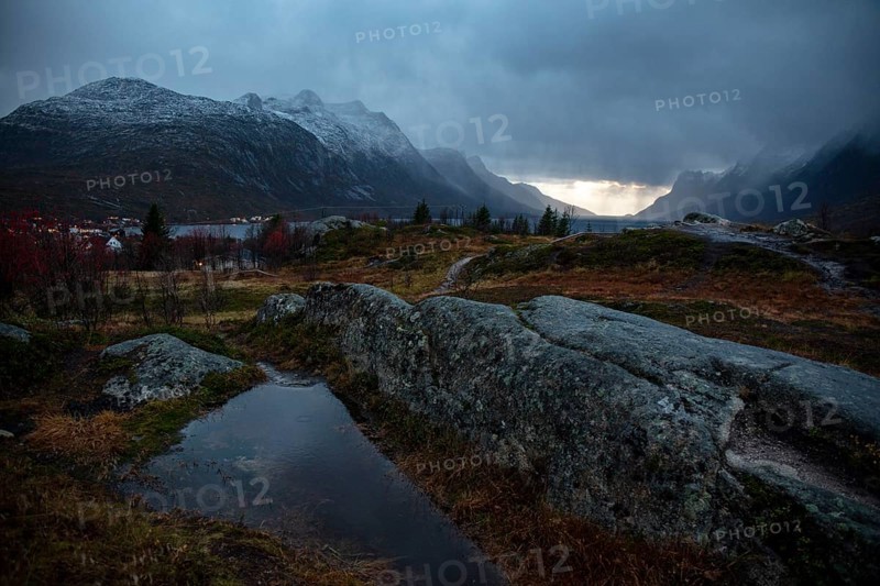 View over Ersfjordbotn in autumn at dusk
