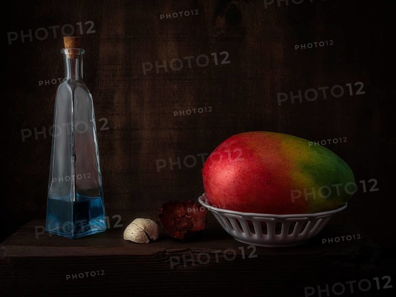 Still Life with Mango in Ceramic Basket