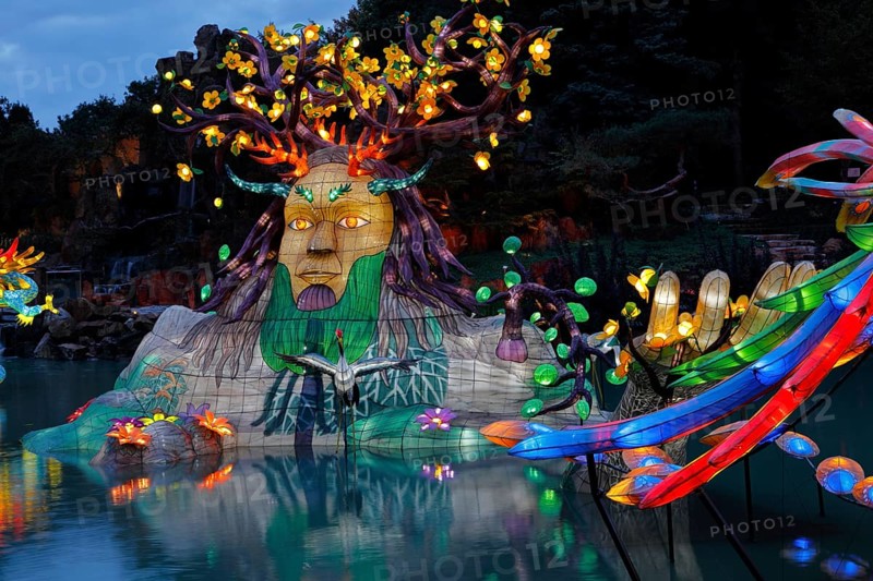 Illuminated figures at the Chinese Garden