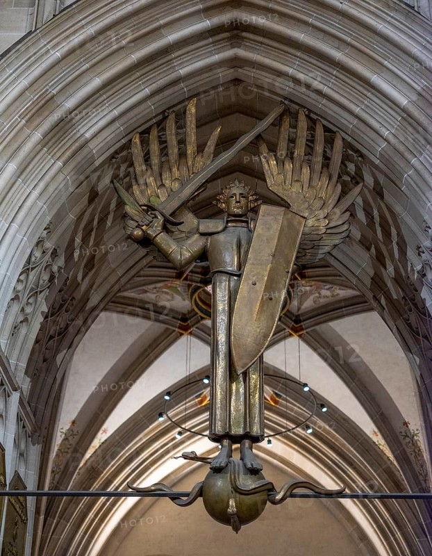 The Archangel Michael by Stuttgart artist Ulfert Janssen in the entrance area of the Cathedral of Our Lady in Ulm