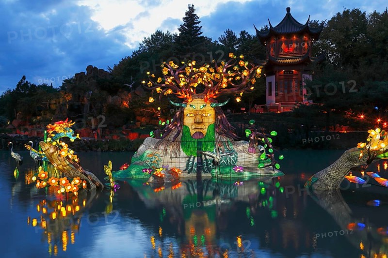 Illuminated figures at the Chinese Garden
