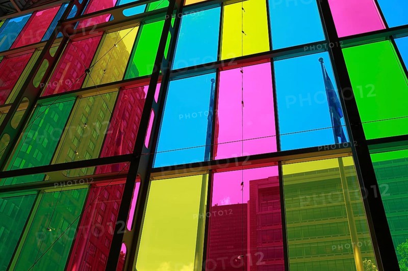 Colorful reflections in the foyer of the Palais des congres de Montreal convention centre