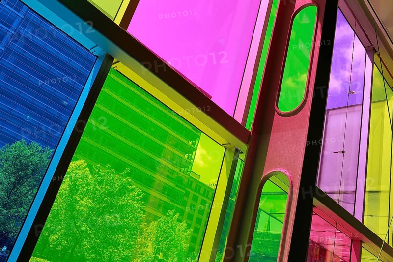 Colorful reflections in the foyer of the Palais des congres de Montreal convention centre