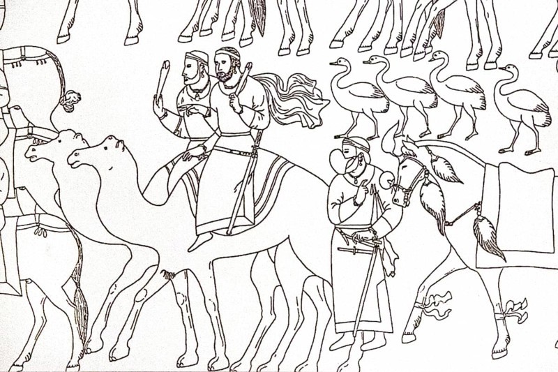 Sketch of wall paintings of the Sogdian palaces