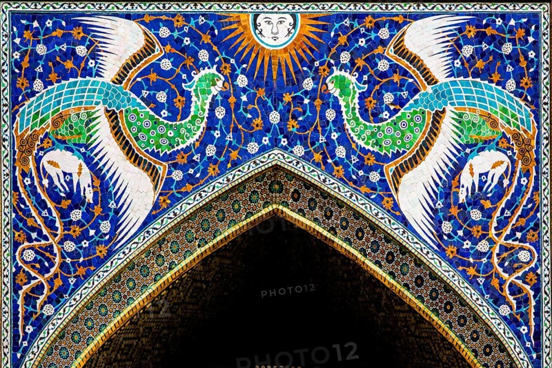 Nadir Devon Begi-Medrese with fabulous birds at the entrance portal