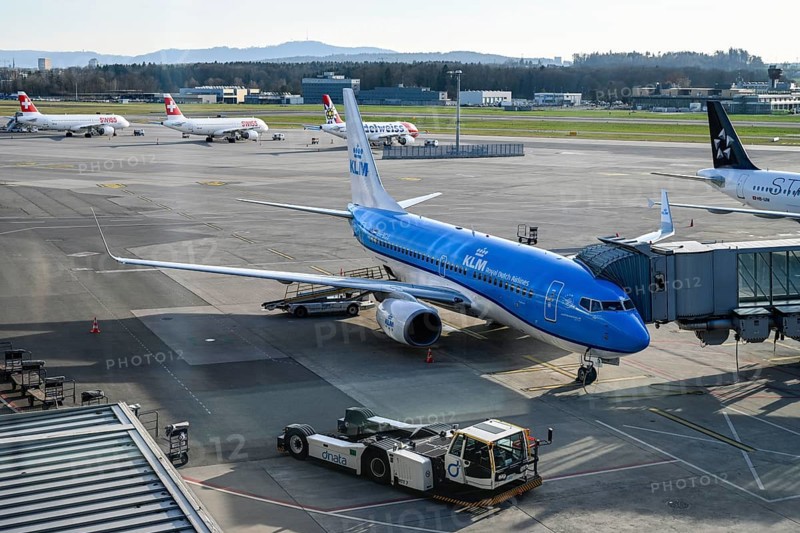 Zurich Airport with aircraft KLM Royal Dutch Airlines Boeing 737-700