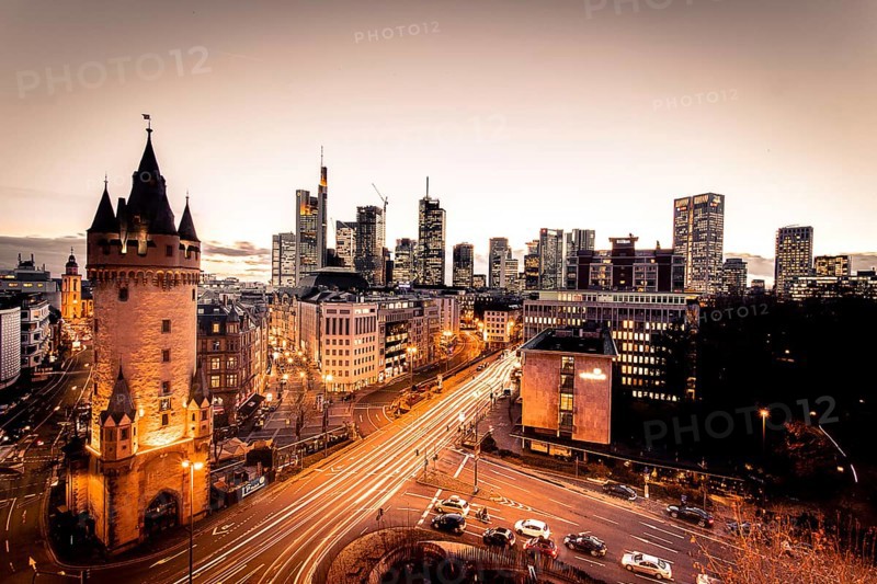View over the illuminated Frankfurt at night