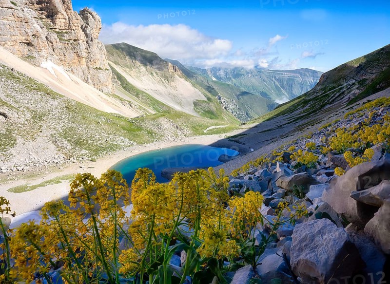 Lake Pilato and mount Pizzo del Diavolo in Summer