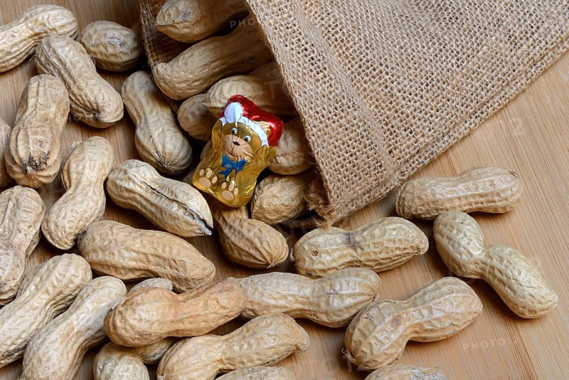 Peanuts and chocolate figure in sack