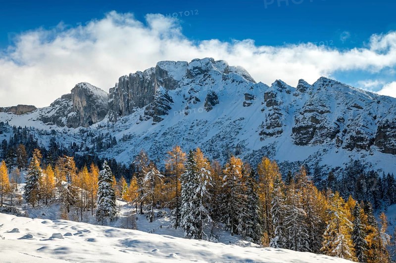 Mountain landscape in late autumn with snow