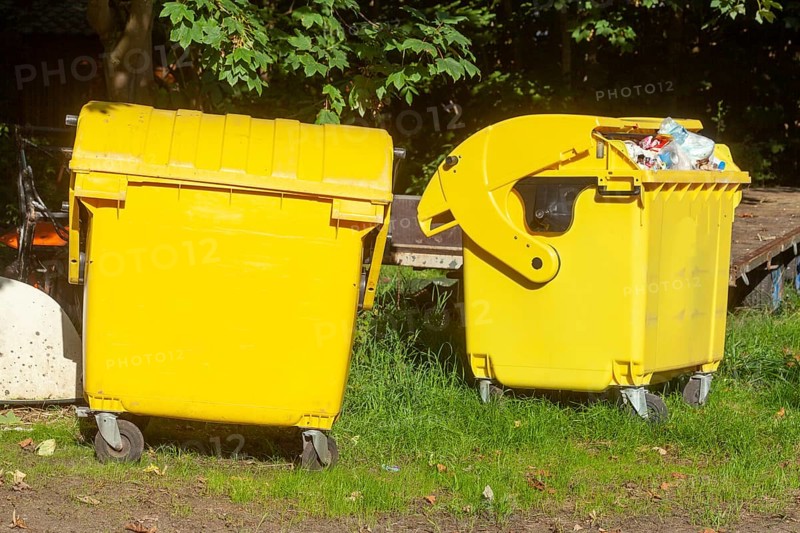 Yellow bins for plastic waste
