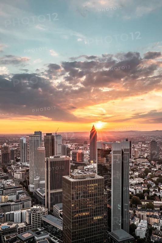 View over Frankfurt at sunset