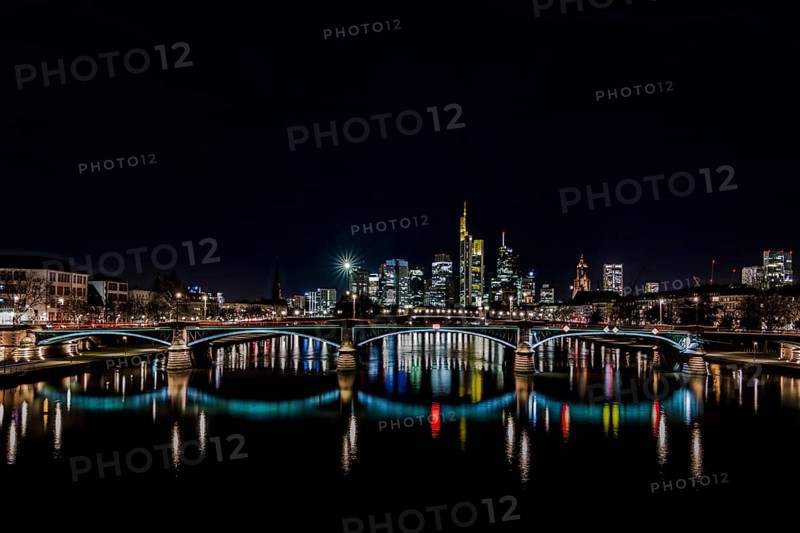 View of Frankfurt and the illuminated skyline of Frankfurt