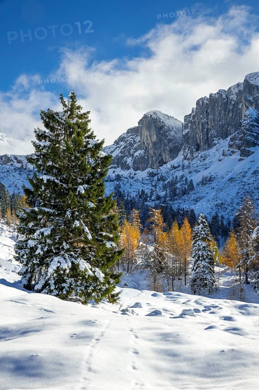 Mountain landscape in late autumn with snow