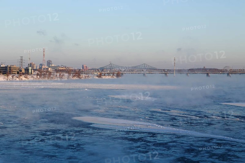 Rising Fog caused by extreme cold temperatures on the Saint Lawrence River