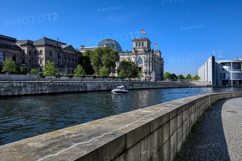 Reichstag building and Paul Loebe House along the Spree river