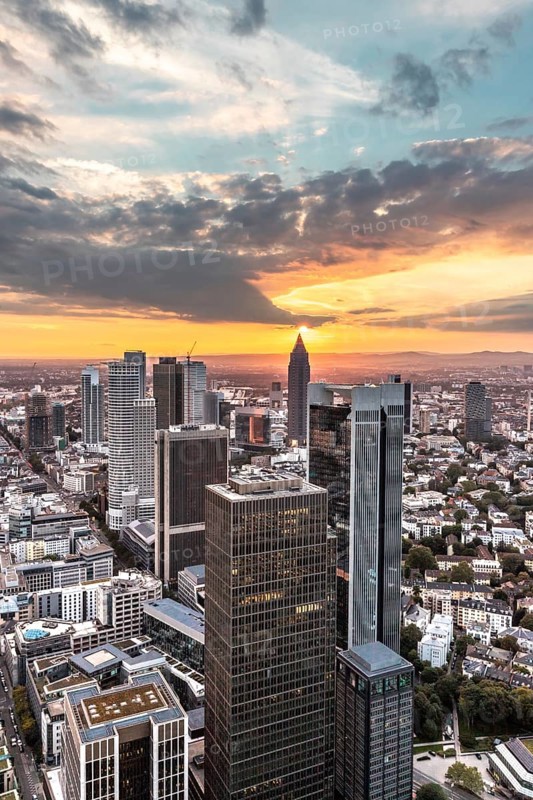 View over Frankfurt at sunset