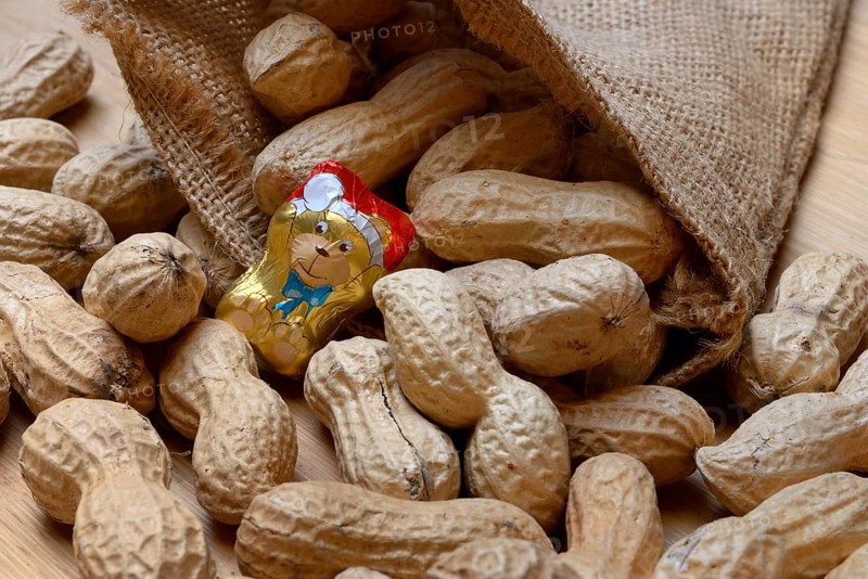 Peanuts and chocolate figure in sack