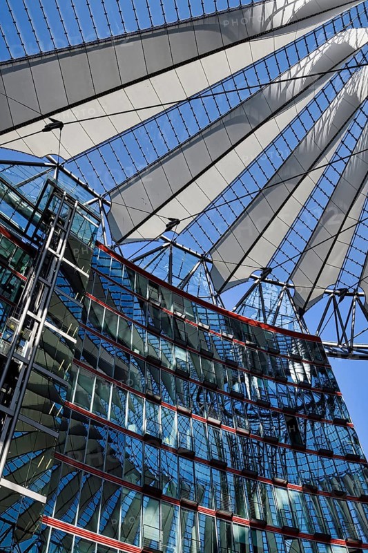 Tented glass roof dome with skyscrapers of the Sony Center