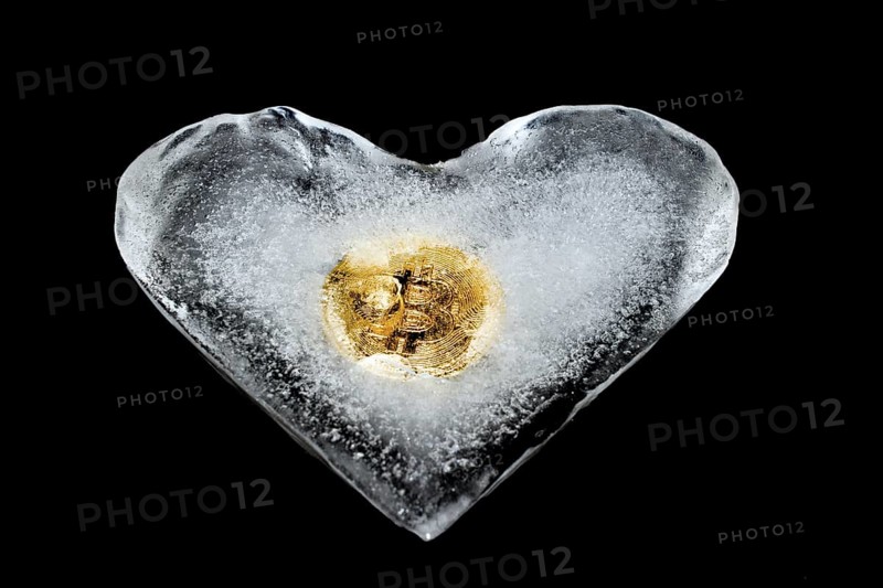 Bitcoin frozen in heart shape