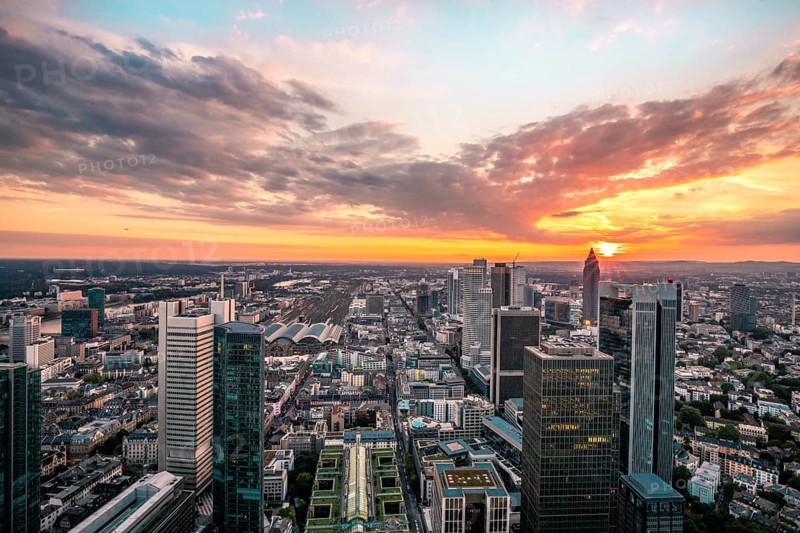 View over Frankfurt at sunset