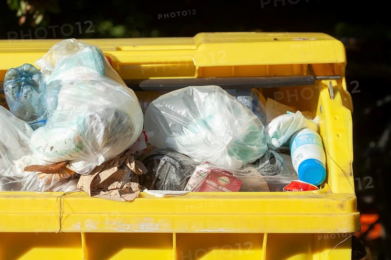 Yellow bin for plastic waste