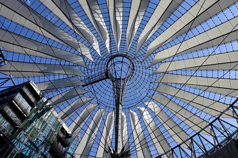 Tented glass roof dome with skyscrapers of the Sony Center