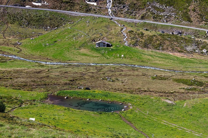 Small mountain lake near Tschuggen and Saess hut