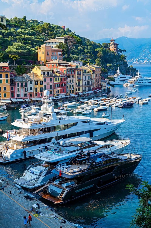 Luxury yachts anchored in Portofino harbour
