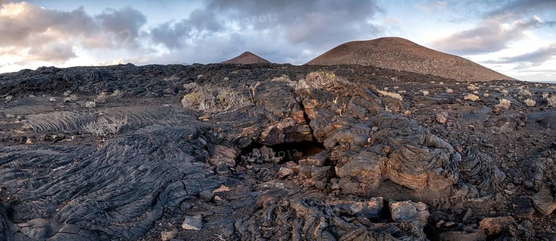 Typical volcanic landscape at La Restinga at sunset