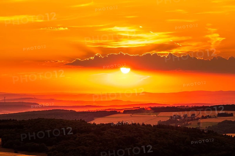 View at sunset from the slate rock Grossen Zacken in the Taunus
