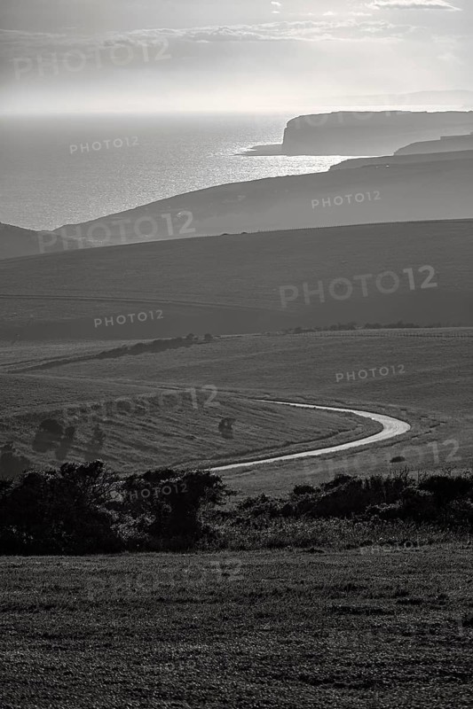 Winding country road overlooking the coast