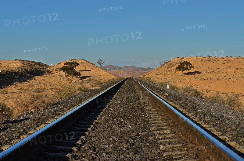 Tracks lead straight into the Rif Mountains of a railway line in northern Morocco