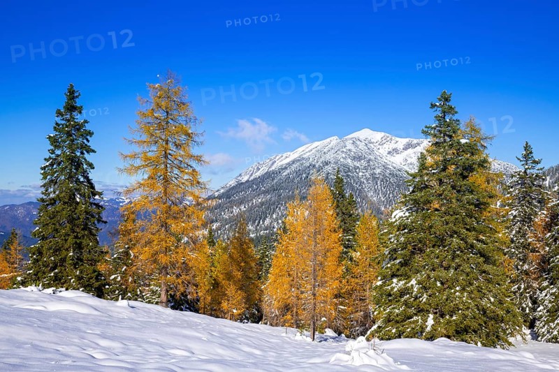 Mountain landscape in late autumn with snow
