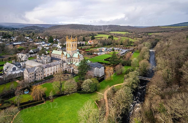 Buckfast Abbey Church from a drone