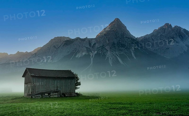 Morning fog on the Wetterstein mountains