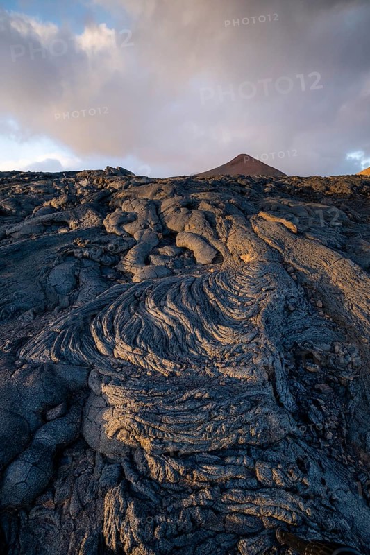 Typical volcanic landscape at La Restinga at sunset