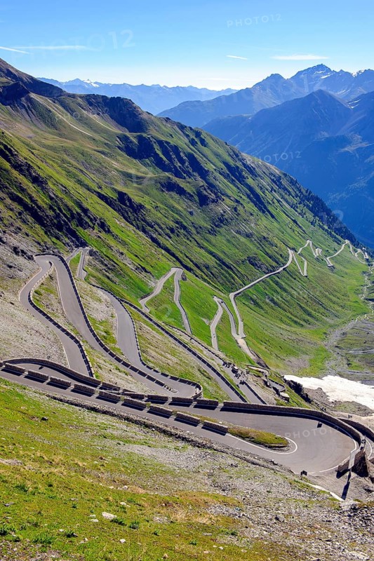 View of pass road to Stilfser Joch with serpentines