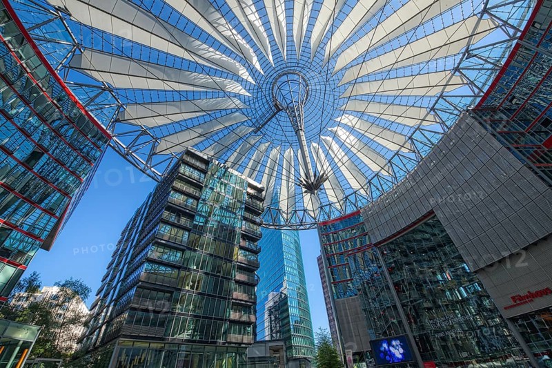 Tented glass roof dome with skyscrapers of the Sony Center